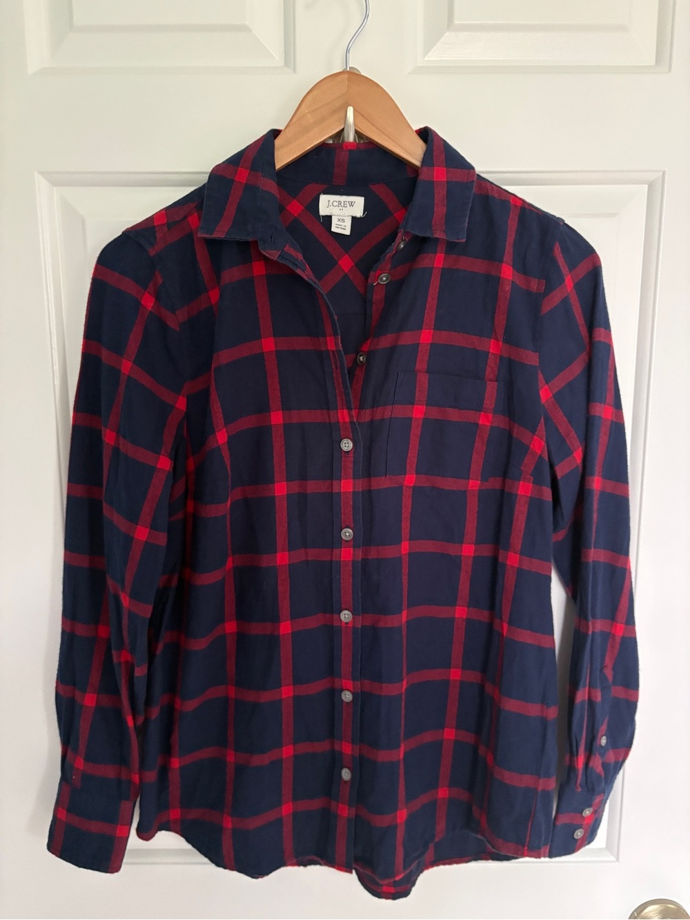 J. Crew XS Women’s Navy and Red Plaid Button-Up Shirt 100% Cotton